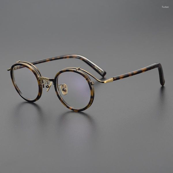 Lunettes de soleil Titane Vintage Lunettes Cadre Mâle Femmes Lunettes de Lecture Rondes Anti Lumière Bleue Myopie Prescription Lunettes Tortue Noir