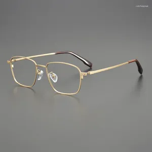 Lunettes de soleil titane Vintage lunettes rondes cadre hommes femmes Anti lumière bleue myopie optique Prescription lunettes or