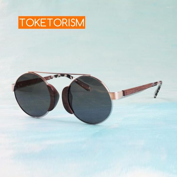 Gafas de sol Toketorism, gafas redondas pequeñas para mujer, gafas Retro hechas a mano de madera para hombres 8503