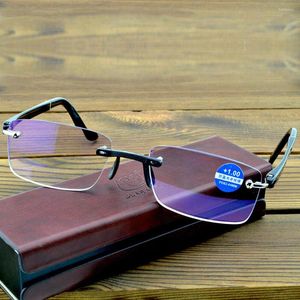 Lunettes de soleil Tr90 15 couches enduites lentilles coupées sans monture plaquettes de nez en silicone lunettes de lecture antidérapantes 0,75 à 4