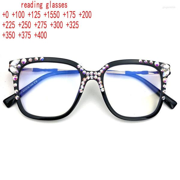 Lunettes de soleil TR90 diamant lunettes de lecture pour femmes surdimensionné strass Bling ordinateur bleu lumière bloquant XN