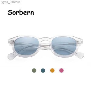 Lunettes de soleil Transparent acétate Bleu Tint Lunettes de soleil Men de soleil Round Sun Stroty Migh Medium Brand Tren Shades For Women Vintage OCULOS L240320