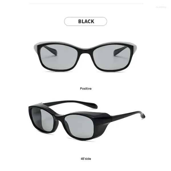 Gafas de sol Modelos pocromáticos negros transparentes UV400 Marco de espejo de plástico Protección ocular lateral para hombres