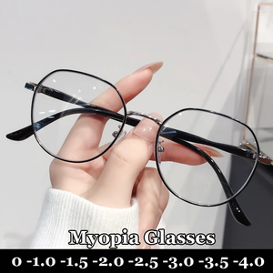 Zonnebril Transparant Afgewerkt Bijziendheid Bril Voor Vrouwen Mannen Vierkant Metalen Frame Near Sight Brillen Unisex Anti-Blue Ray Brillen Dioptrie