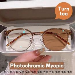 Gafas de sol de moda gafas pocromáticas terminadas señoras Vintage Anti-azul miopía gafas de moda gafas de visión corta al aire libre