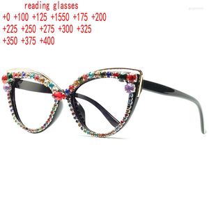 Lunettes de soleil à la mode surdimensionné cristal oeil de chat bleu lumière bloquant lunettes de lecture pour femmes Bling strass lecteur femme XN