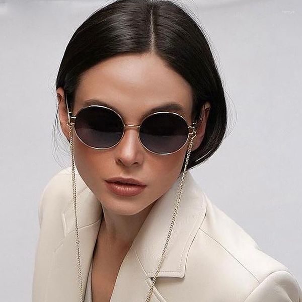 Gafas de sol de moda Retro redondas para mujer con cadena 2023 marca de diseñador gafas de sol ovaladas de moda gafas de sol femeninas Vintage gafas Punk