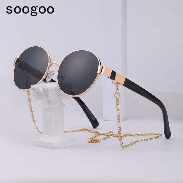 Lunettes de soleil tendance rétro avec chaîne, classique, cadre rond, collier, lunettes de soleil de styliste, UV400, 2021