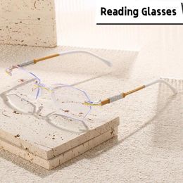Zonnebril Trendy Randloze Diamond Cut Leesbril Mode Vintage Frameloze Presbyopie Brillen Afgewerkt Ver Zicht Brillen