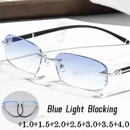 Gafas de sol de lentes de lectura sin borde cuadrados Cortes de diamantes unisex Hyperopia Mujeres Vintage Anti-Blue Presbyopia Eyewear 1.0 4.0