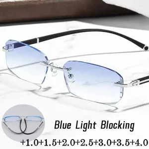 Zonnebrillen trendy vierkante randloze leesglazen unisex diamant gesneden ver zicht hyperopie vrouwen vintage anti-blauwe presbyopia brillen 1,0 4.0