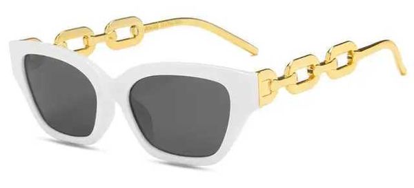 Lunettes de soleil Tendance Blanc Nuances Lunettes de Soleil Femmes Designer Rétro Polygone Petit Cadre Lunettes de Soleil Femme Chaîne En Or Lunettes Oeil de Chat Lunettes L2402