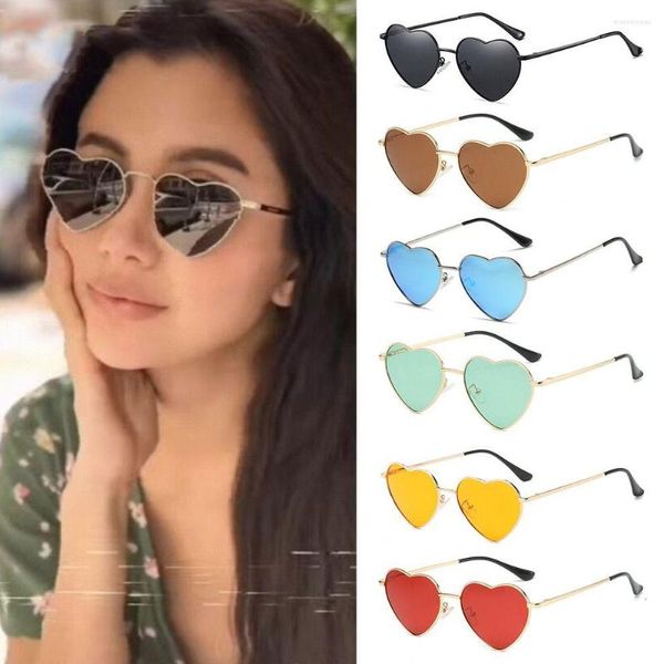 Gafas de sol de moda para mujer, marco de Metal, accesorios de lujo, gafas de los años 90, gafas de sol con forma de corazón en forma de corazón