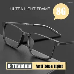 Lunettes de soleil Ultra-Light Pure Titanium Anti-Blue Light Lingles Men de lecture extérieure Hyperopia Business Large Cadre Eyeglass With Diopter