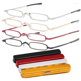 Gafas de sol Ultrapequeñas, ultraligeras, de acero inoxidable, de metal, portátiles, con cilindro de pluma, HD, mini gafas de lectura universales para hombres y mujeres mayores