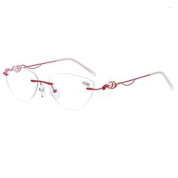 Lunettes de soleil lunettes de lecture sans monture ultra-légères pour femme 1.50 Cateye Anti-bleu lunettes loupe presbyte lecteur sans vis