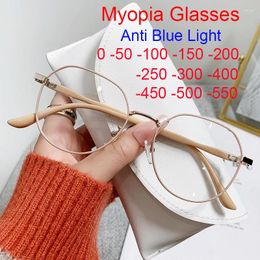 Óculos de sol ultraleve metal quadrado terminado miopia anti luz azul óculos de computador mulheres polígono elegante pequeno quadro graduação eyewear -2