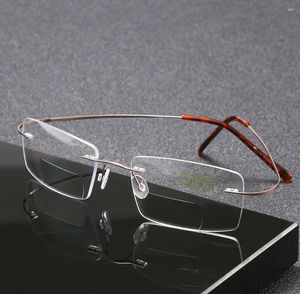 Lunettes de soleil ultralégères en alliage de titane sans monture bifocales lunettes de lecture femmes hommes rectangle cadre commercial 0,75 1 1,25 1,5 à 4