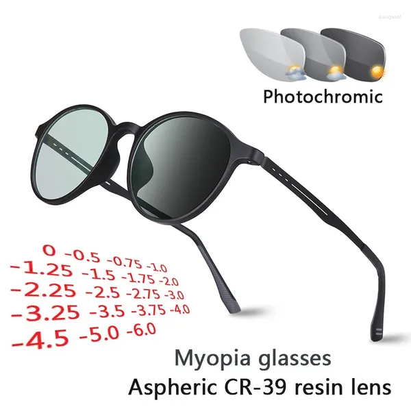 Gafas de sol ultraligeras de titanio, gafas pocromáticas para hombres y mujeres, gafas para miopía, gafas terminadas para estudiantes, gafas de visión corta-0,5-6