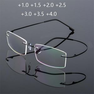 Lunettes de soleil Ultralight TR90 Memory Titanium Lunettes de lecture sans monture MenWomen Square Presbytes Lunettes Puissance 1.0 1.5 2.0 à 3.5 4.0Su