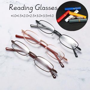 Lunettes de soleil unisexe mini lunettes de lecture pliantes rétro alliage portable presbytie stylo avec boîte hommes femmes vintage lunettes de vision lointaine