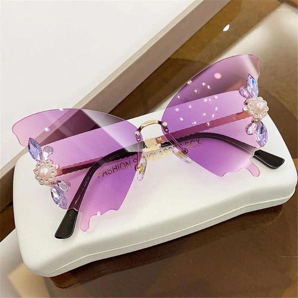Gafas de sol UV400 Bling Streetwear Shades Diamond Glasses Crystal Butterfly Rimless Sun
