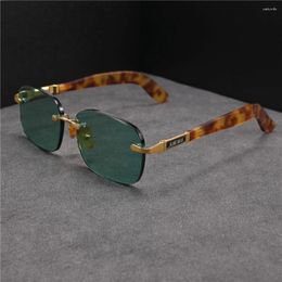 Gafas de sol Vazrobe Sin montura Piedra verde Hombres Mujeres Marrón Natural Mineral Cristal Lente Anti Scratch Cool Refrescante Gafas de sol