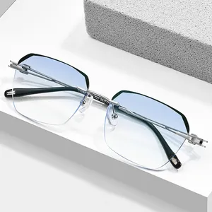 Lunettes de soleil Vazrobe Rimless Hommes Lunettes Cadre Lunettes Mâles Sans Cadre Coupe Teinte Dégradé Bleu Gris Brun Lunettes De Prescription