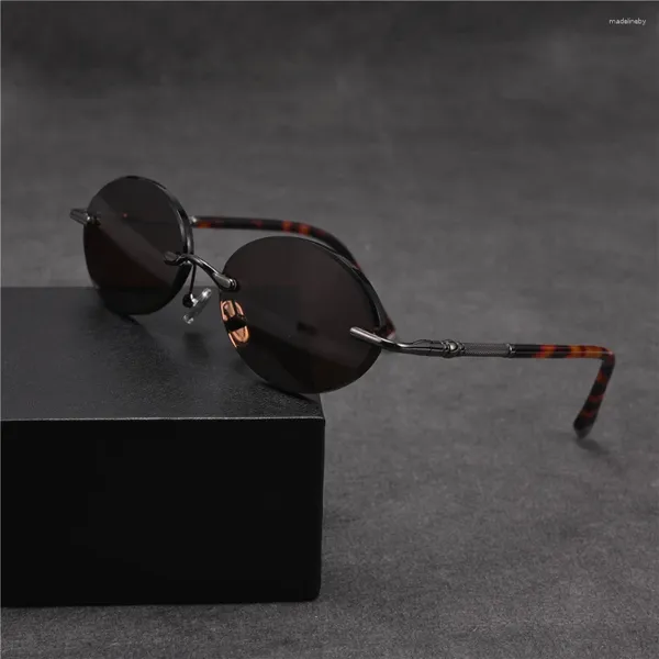 Lunettes de soleil Vazrobe Rimless Stone Hommes Femmes Ovales Brown Sun Lunettes Mâle Naturel Minéral Cristal Lentille Anti Scratch Cool Rafraîchissant