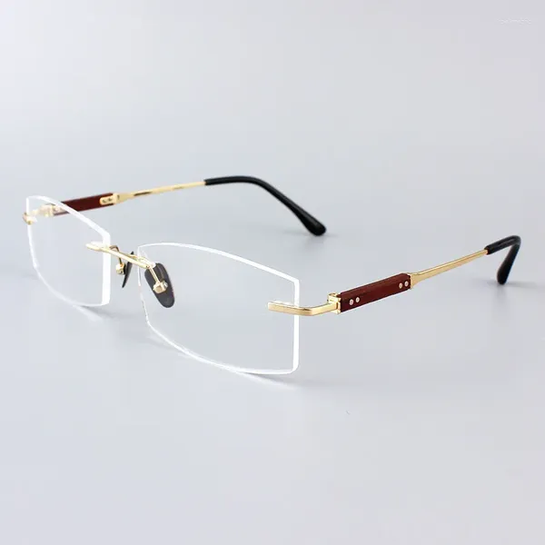 Gafas de sol Vazrobe Rimless Titanium Anteojos Marco Masculino Mujeres Marca Gafas miopes de madera Hombres MR-8 Índice Espectáculos para prescripción