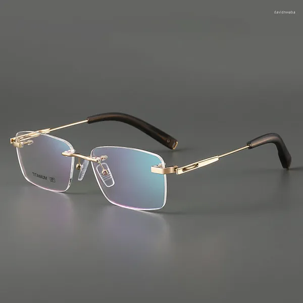 Gafas de sol Vazrobe Titanio Sin montura Anteojos Marco Hombres Moda Oro Gris Gafas Hombre Óptico Miope Prescripción Espectáculos Anti Azul