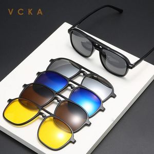 Gafas de sol Vcka 6 en 1 Hombres Mujeres Gafas de sol de lectura Polarizadas Ópticas Clip magnético Gafas graduadas personalizadas Marco grande +1.0 a +4.0