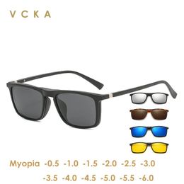 Gafas de sol Vcka 6 en 1 Gafas de sol polarizadas para miopía Hombres Mujeres Clip magnético en gafas Tr90 Marcos de anteojos recetados ópticos 0.5 ~ 10