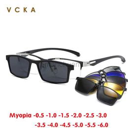 Lunettes de soleil VCKA 6 In1 lunettes de soleil polarisées myopie hommes femmes pince magnétique sur lunettes alliage optique Prescription demi-montures lunettes rétro 240401
