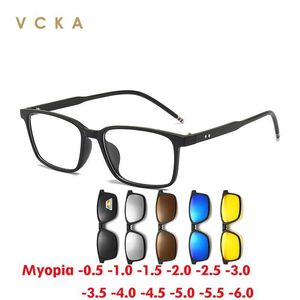 Lunettes de soleil VCKA MEN MANGET CLIP MYOPIE Lunettes de soleil Driving Polarise Lunes Tr90 Cadre Prescription personnalisée Femmes carrées Square-0,5 à -10 D240429