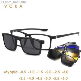 Lunettes de soleil VCKA Lunettes de myopie -0,5 à -10 avec lunettes de soleil à clip magnétique monture carrée pour femmes prescription pour la migraine à faisceau bas Z230717