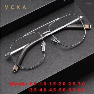 Lunettes de soleil VCKA VINTAGE Titanium Myopie Glasse Big Frame Men Square Ultra Light Custom Optics Prescription Femmes Eyewear -0,50 à -6,0