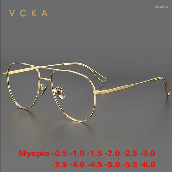 Lunettes de soleil VCKA VINTAGE TITANIUM Myopie Glasses Frame Men Classic Ultra Light Prescription Lassages Femmes Luxury Eyewear -0,50 to -6.0
