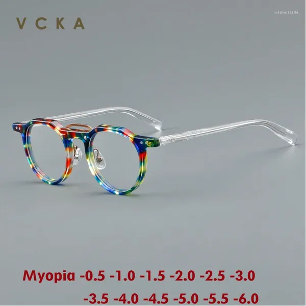 Gafas de sol VCKA Vintage Mujeres Redondas Acetato Miopía Gafas Marco Hombres Óptico Prescripción Anteojos Lujo Gafas personalizadas -0.5 a -6.0