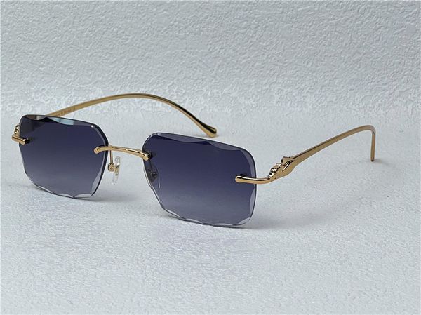 Gafas de sol vintage 563591 para hombre, lentes de corte sin marco, gafas retro de forma cuadrada, gafas UV400, lentes de color dorado claro