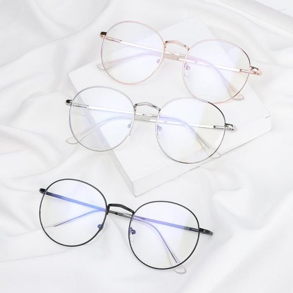 Lunettes de soleil Vintage Anti lumière bleue montures de lunettes lentille ronde myopie miroir optique métal UV clair lunettes Ultra cadre unisexe