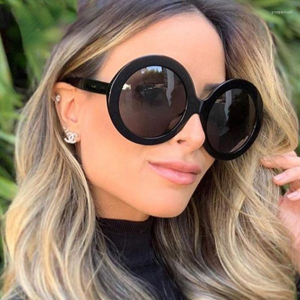 Lunettes de soleil Vintage Big Round Women Brown Gradient Oversized Lunettes de soleil Femme UV400 Designer Mirror Clear Shades