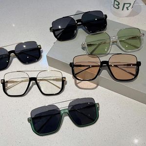 Lunettes de soleil Vintage Big Square Half-Frame UV400 Shades Summer Men de mode Femmes Eyewear Trendy Ins Style Brand Design Sun Glasse