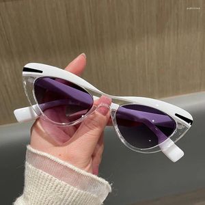 Lunettes de soleil Vintage Cat Eye Women Fashion Retro Shades Small Triangle Sun Glasses Travel Eyewear Double Color Blocking Shade