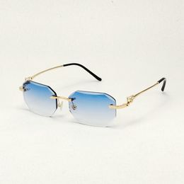 Lunettes de soleil Vintage diamant coupe lunettes de soleil sans monture hommes lentille pochromique léopard Gafas femmes cadre en métal lunettes transparentes lunettes avec étui 230715