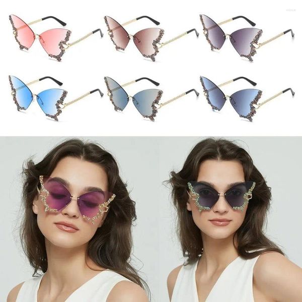 Lunettes de soleil Vintage diamant surdimensionné Y2K lunettes papillon dames nuances Bling lunettes de soleil violet pour les femmes