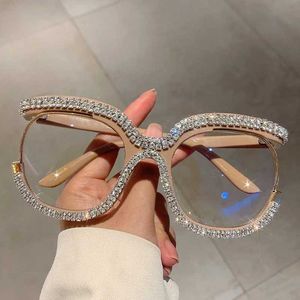 Zonnebrillen vintage mode oversized uil Diamant optische bril frame dames voor vrouwelijke tren glazen