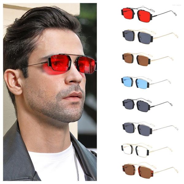 Gafas de sol Vintage Moda Marco pequeño Steampunk Sunglasse Polígonos Gafas de metal para hombres Mujeres Personalidad Y2K Gafas al aire libre Lujo