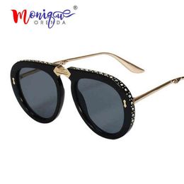 Lunettes de soleil Vintage lunettes de soleil pilote pliantes femmes marque de cristal de luxe surdimensionné lunettes claires lunettes de soleil hommes nuances oculos de 309c