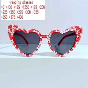 Lunettes de soleil Vintage coeur Bling lecture lentille complète femmes strass lecteur de soleil lunettes en plein air Disco Protection UV lunettes NX